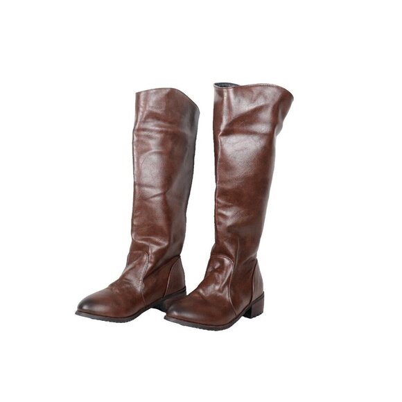 Unbranded Women’s 40 Brown Faux Leather Long Over the Knee Boots Cowgirls Zip Up - Picture 5 of 5